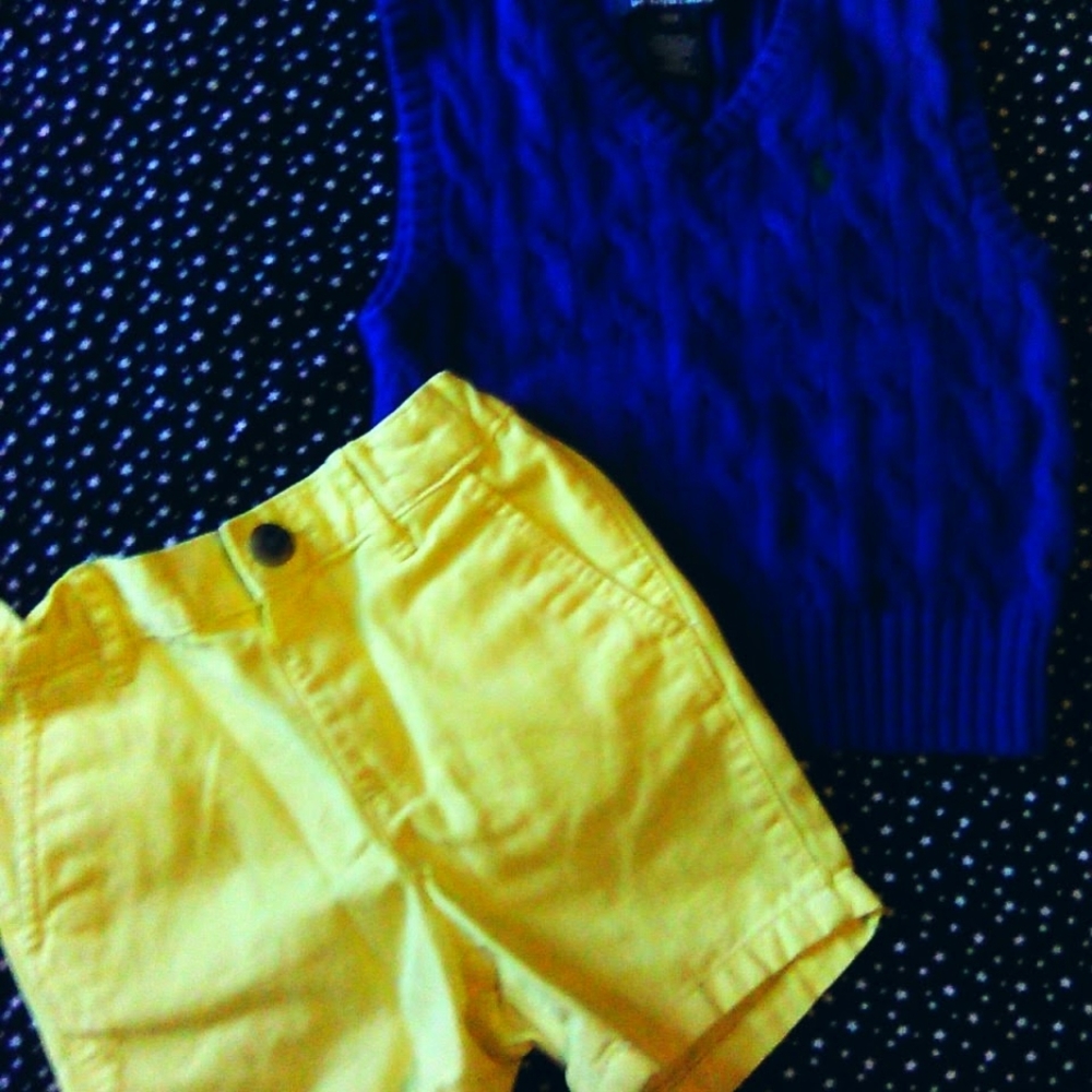 Blue polo sweater yellow 24 m shorts for toddler boy